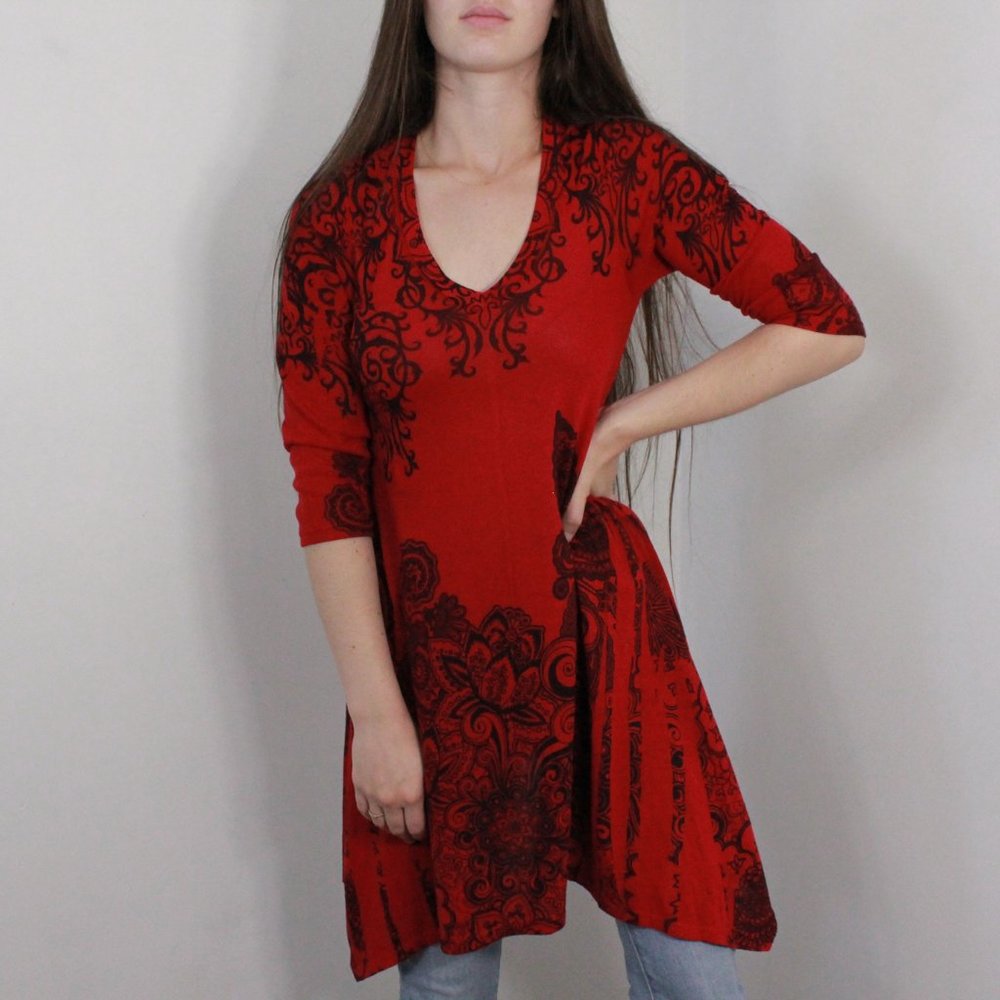 *Emma Red & Black Rose Tunic